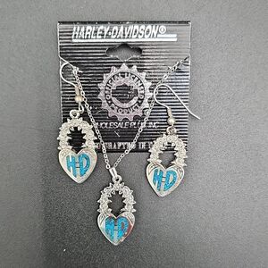 Harley-Davidson Silver and Teal Heart Earrings